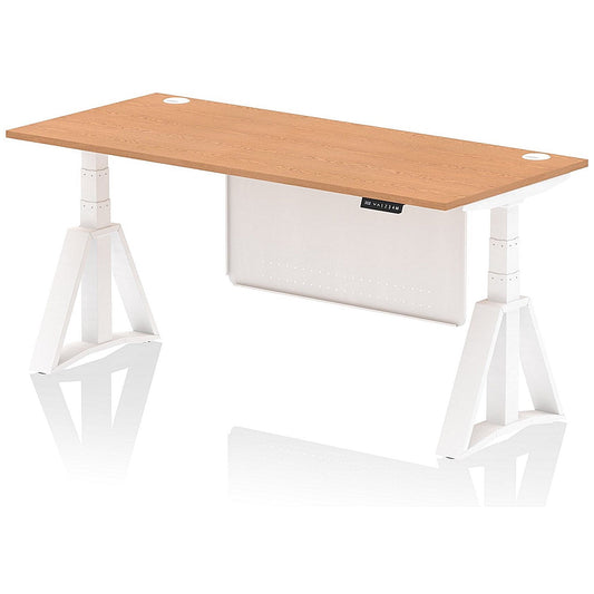 Air Modesty 1800mm Height Adjustable Cable Port Desk, White Leg with Piste Foot and Modesty Panel, Oak Easy2Order : HA03496