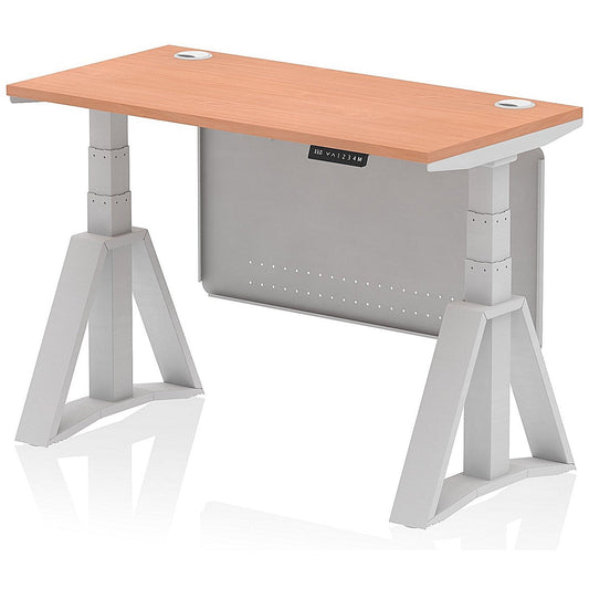 Air Modesty 1200mm Slim Height Adjustable Cable Ports Desk, Silver Leg and Modesty Panel, Beech Easy2Order : HA03497