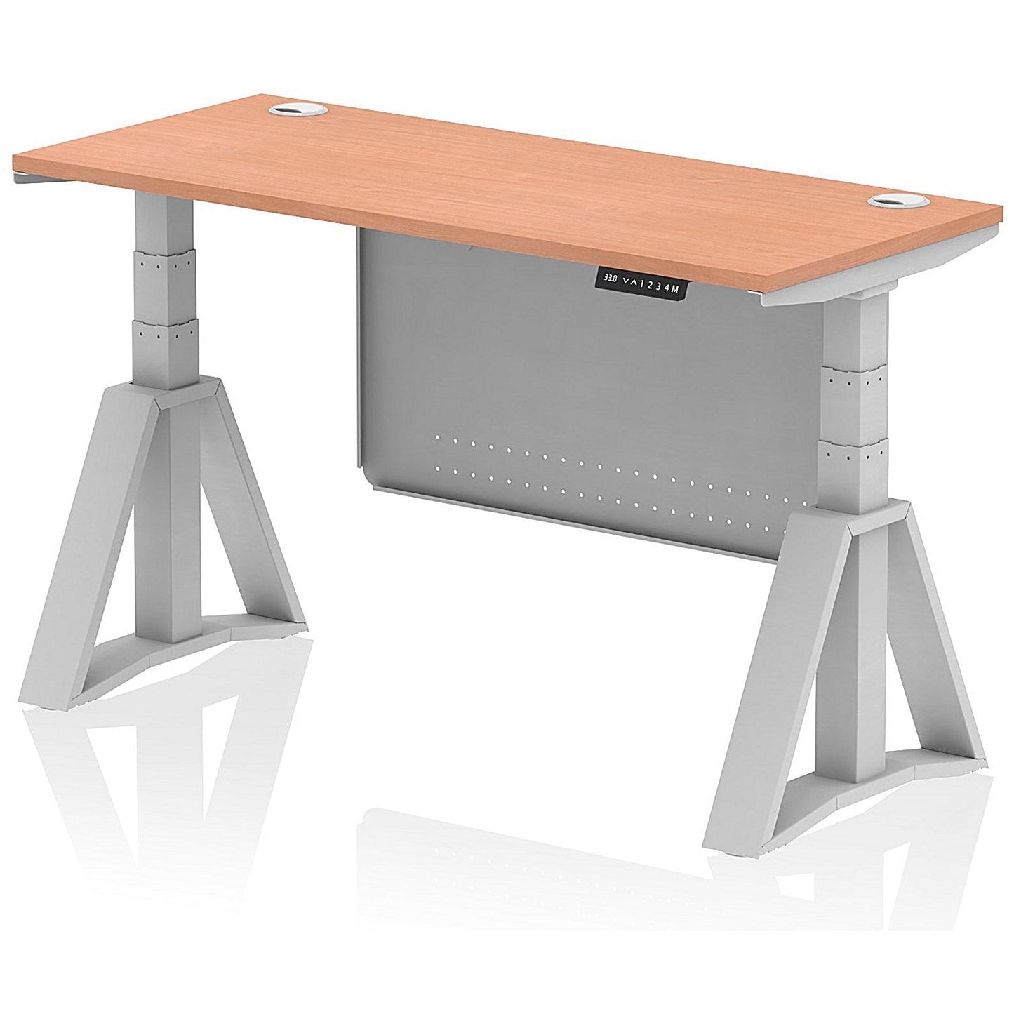 Air Modesty 1400mm Slim Height Adjustable Cable Ports Desk, Silver Leg and Modesty Panel, Beech Easy2Order : HA03498