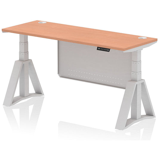 Air Modesty 1600mm Slim Height Adjustable Cable Ports Desk, Silver Leg and Modesty Panel, Beech Easy2Order : HA03499