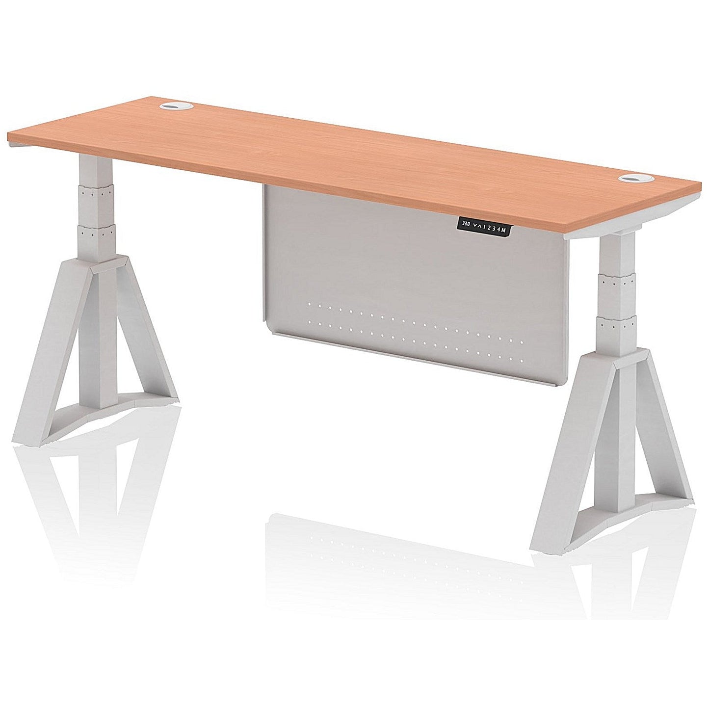 Air Modesty 1800mm Slim Height Adjustable Cable Ports Desk, Silver Leg and Modesty Panel, Beech Easy2Order : HA03500