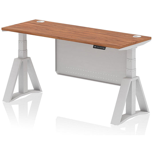 Air Modesty 1600mm Slim Height Adjustable Cable Ports Desk, Silver Leg and Modesty Panel, Walnut Easy2Order : HA03503