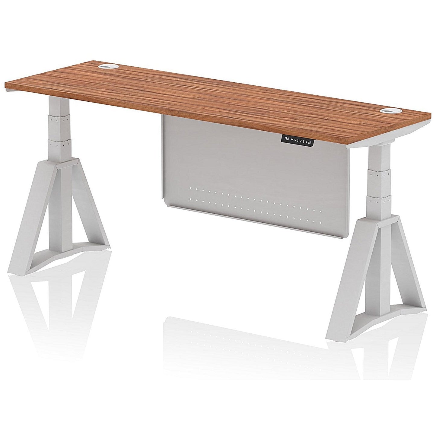 Air Modesty 1800mm Slim Height Adjustable Cable Ports Desk, Silver Leg and Modesty Panel, Walnut Easy2Order : HA03504