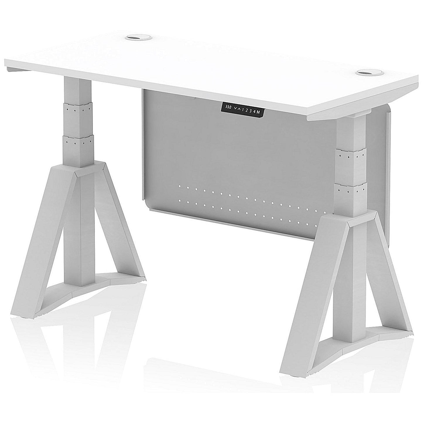 Air Modesty 1200mm Slim Height Adjustable Cable Ports Desk, Silver Leg and Modesty Panel, White Easy2Order : HA03505