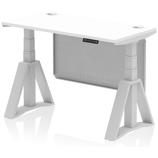 Air Modesty 1200mm Slim Height Adjustable Cable Ports Desk, Silver Leg and Modesty Panel, White Easy2Order : HA03505