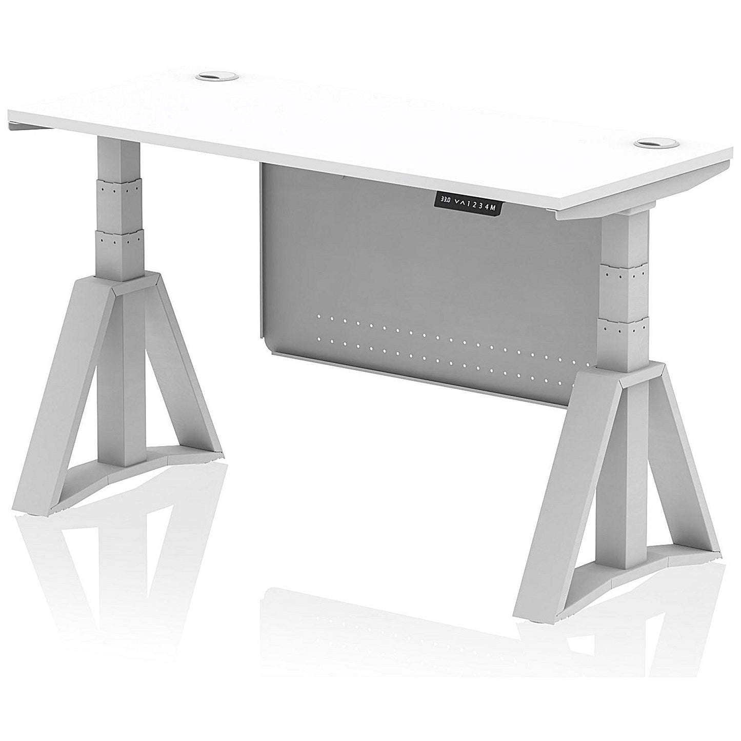 Air Modesty 1400mm Slim Height Adjustable Cable Ports Desk, Silver Leg and Modesty Panel, White Easy2Order : HA03506