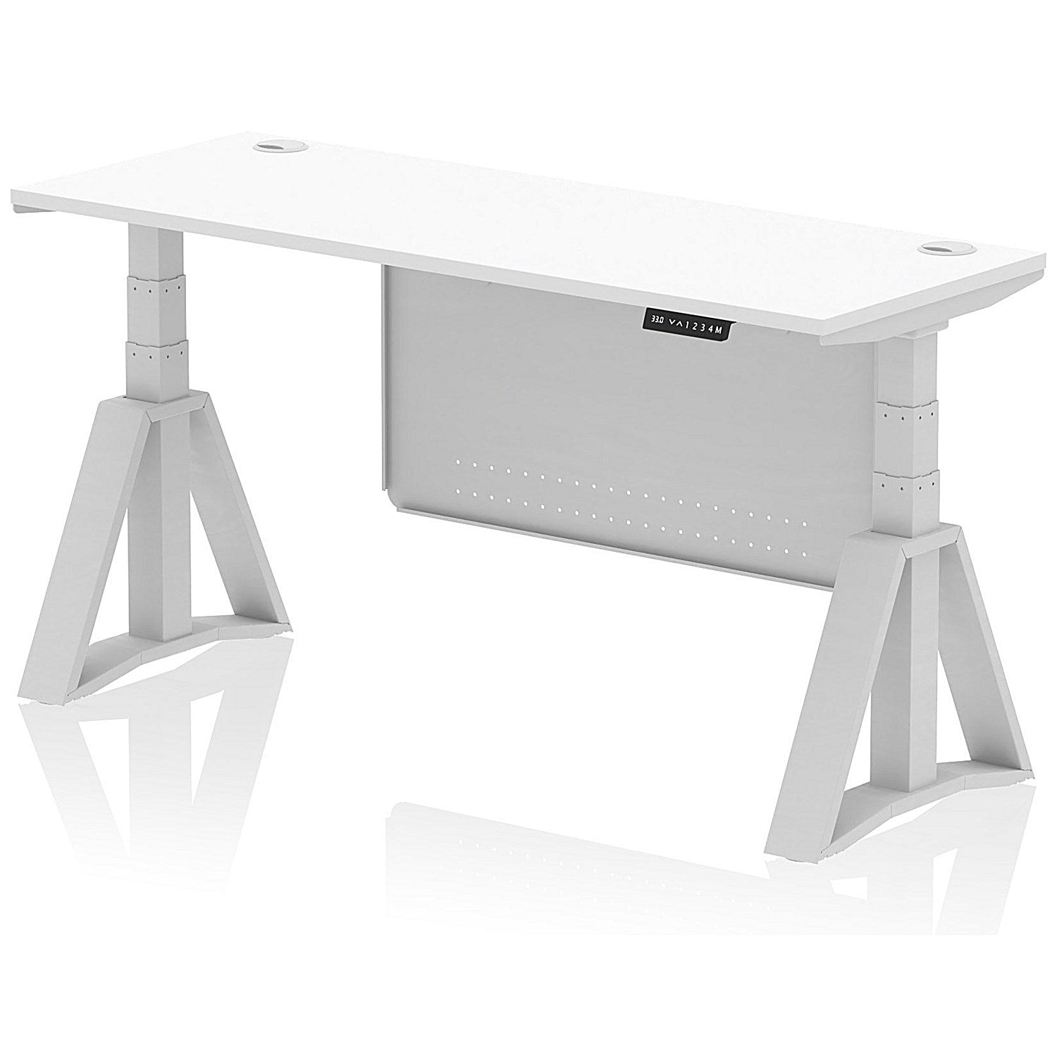 Air Modesty 1600mm Slim Height Adjustable Cable Ports Desk, Silver Leg and Modesty Panel, White Easy2Order : HA03507
