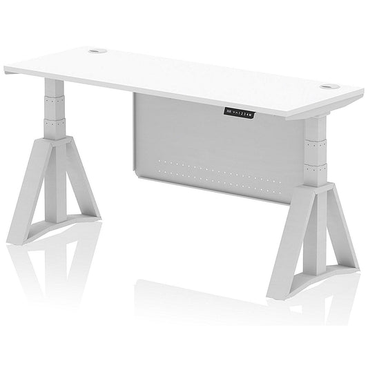 Air Modesty 1600mm Slim Height Adjustable Cable Ports Desk, Silver Leg and Modesty Panel, White Easy2Order : HA03507