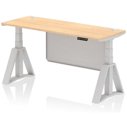 Air Modesty 1600mm Slim Height Adjustable Cable Ports Desk, Silver Leg and Modesty Panel, Maple Easy2Order : HA03511