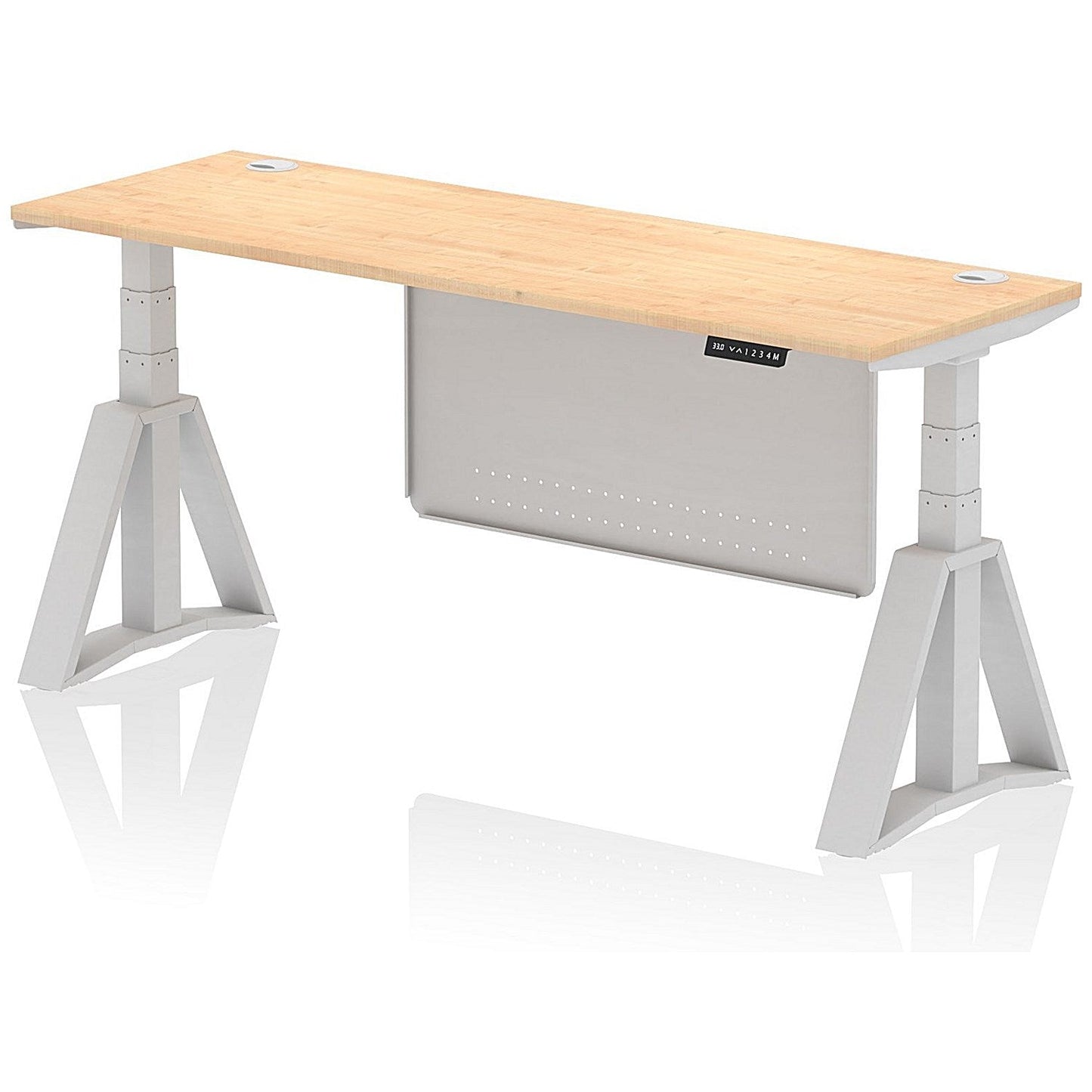 Air Modesty 1800mm Slim Height Adjustable Cable Ports Desk, Silver Leg and Modesty Panel, Maple Easy2Order : HA03512