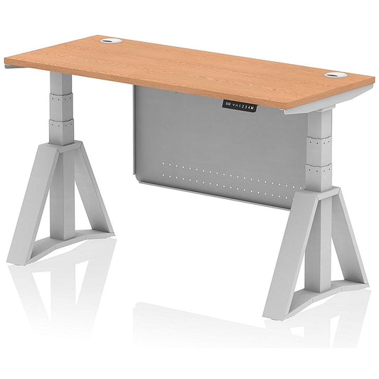 Air Modesty 1400mm Slim Height Adjustable Cable Ports Desk, Silver Leg and Modesty Panel, Oak Easy2Order : HA03514
