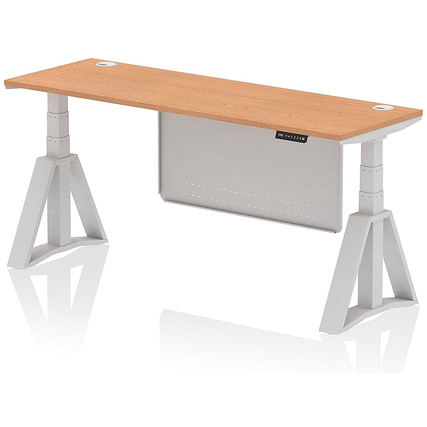 Air Modesty 1800mm Slim Height Adjustable Cable Ports Desk, Silver Leg and Modesty Panel, Oak Easy2Order : HA03516
