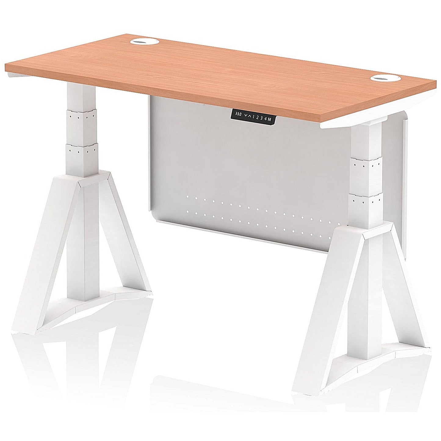 Air Modesty 1200mm Slim Height Adjustable Cable Ports Desk, White Leg and Modesty Panel, Beech Easy2Order : HA03517