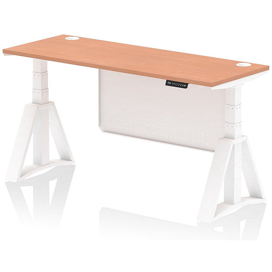 Air Modesty 1600mm Slim Height Adjustable Cable Ports Desk, White Leg and Modesty Panel, Beech Easy2Order : HA03519