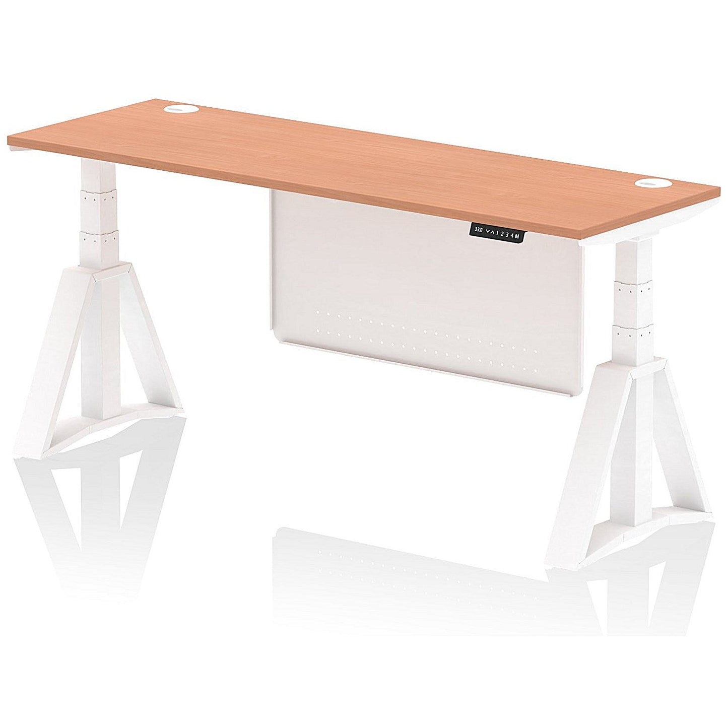 Air Modesty 1800mm Slim Height Adjustable Cable Ports Desk, White Leg and Modesty Panel, Beech Easy2Order : HA03520
