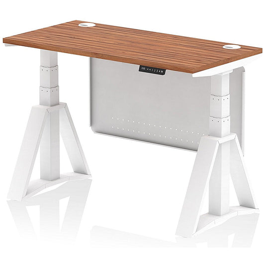Air Modesty 1200mm Slim Height Adjustable Cable Ports Desk, White Leg and Modesty Panel, Walnut Easy2Order : HA03521