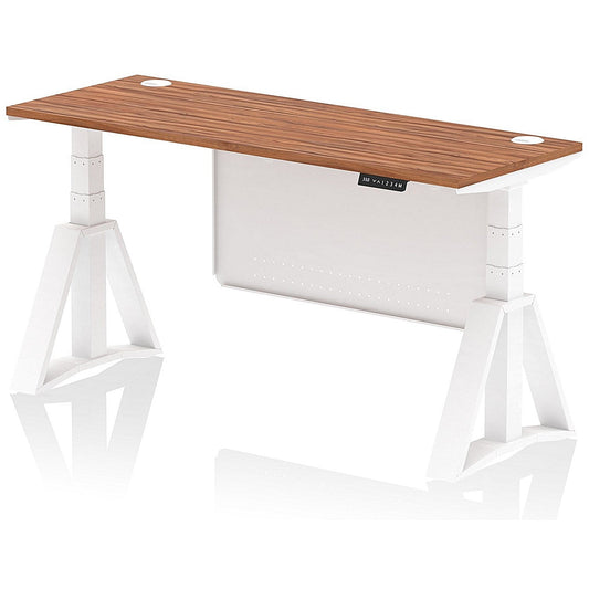 Air Modesty 1600mm Slim Height Adjustable Cable Ports Desk, White Leg and Modesty Panel, Walnut Easy2Order : HA03523