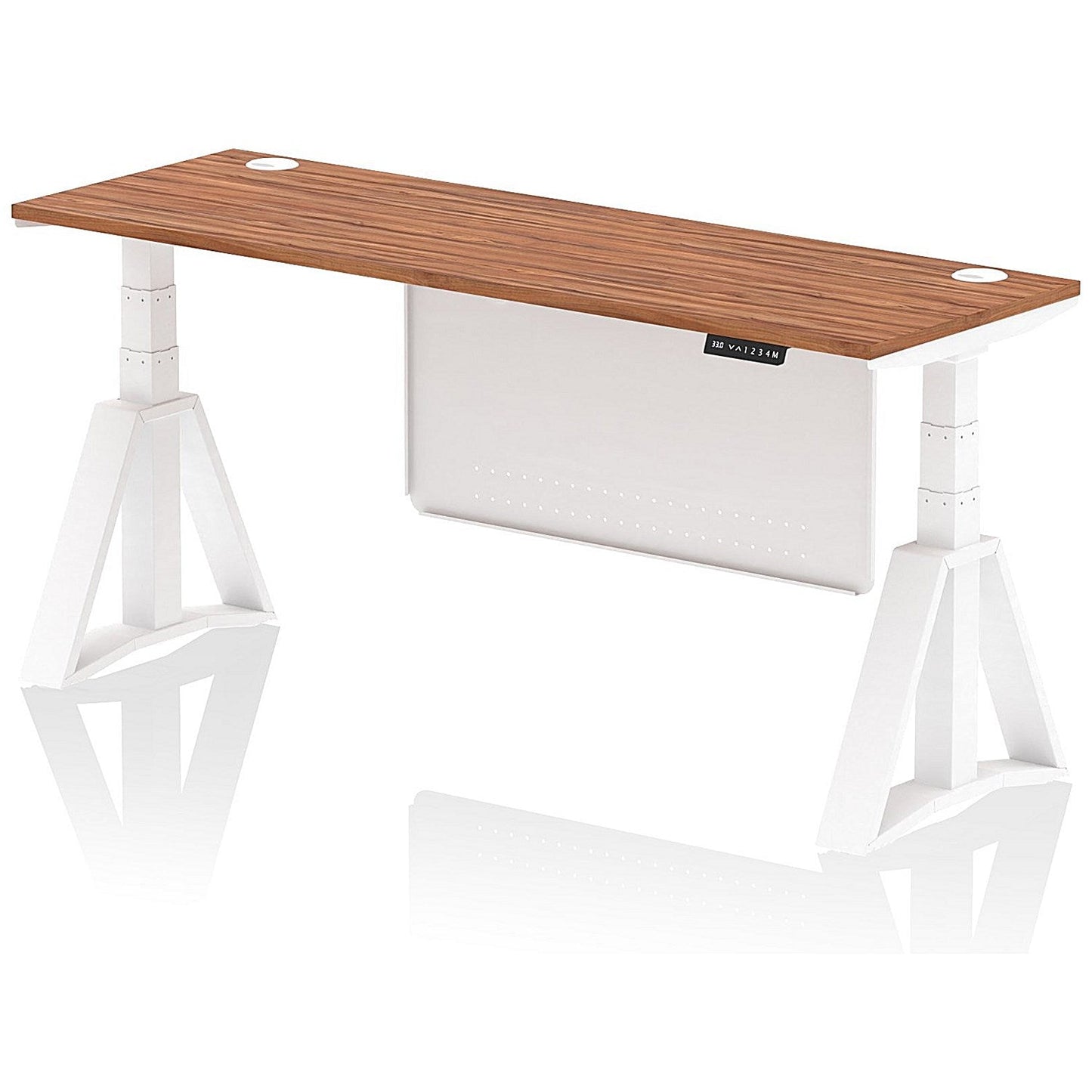 Air Modesty 1800mm Slim Height Adjustable Cable Ports Desk, White Leg and Modesty Panel, Walnut Easy2Order : HA03524