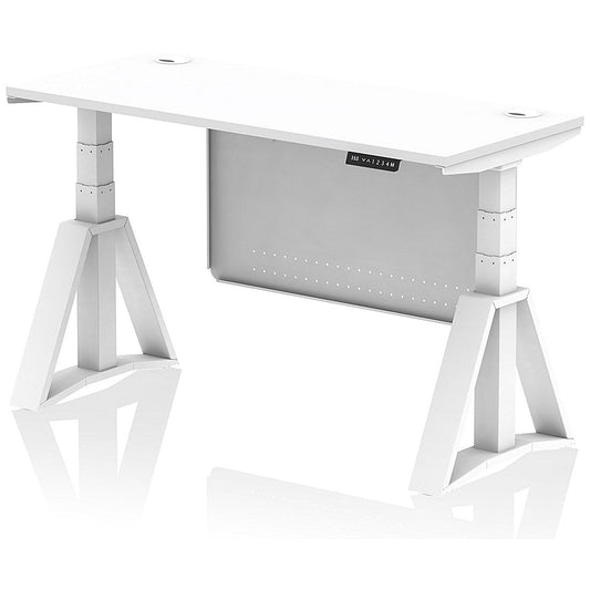 Air Modesty 1400mm Slim Height Adjustable Cable Ports Desk, White Leg and Modesty Panel, White Easy2Order : HA03526