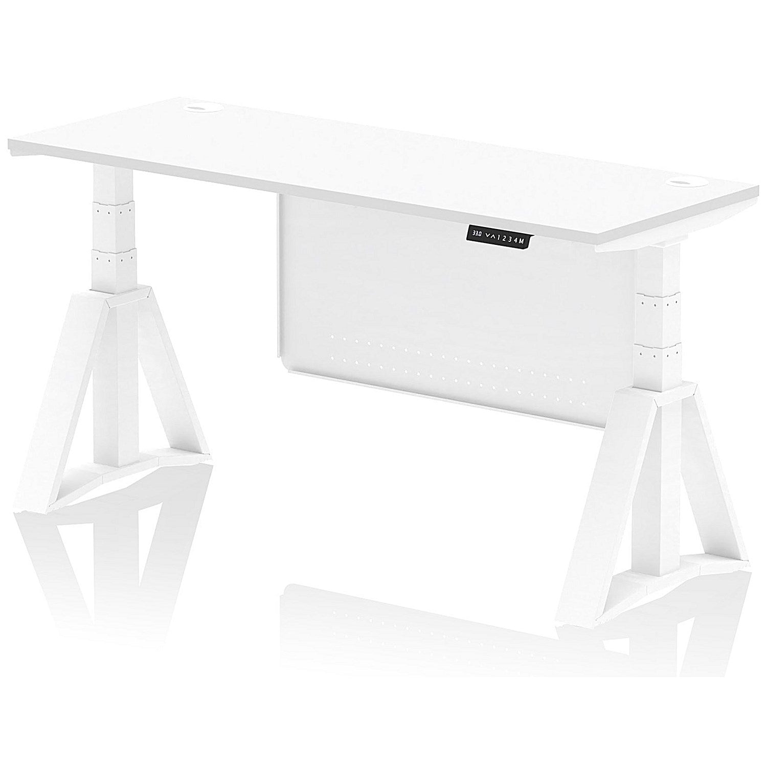 Air Modesty 1600mm Slim Height Adjustable Cable Ports Desk, White Leg and Modesty Panel, White Easy2Order : HA03527