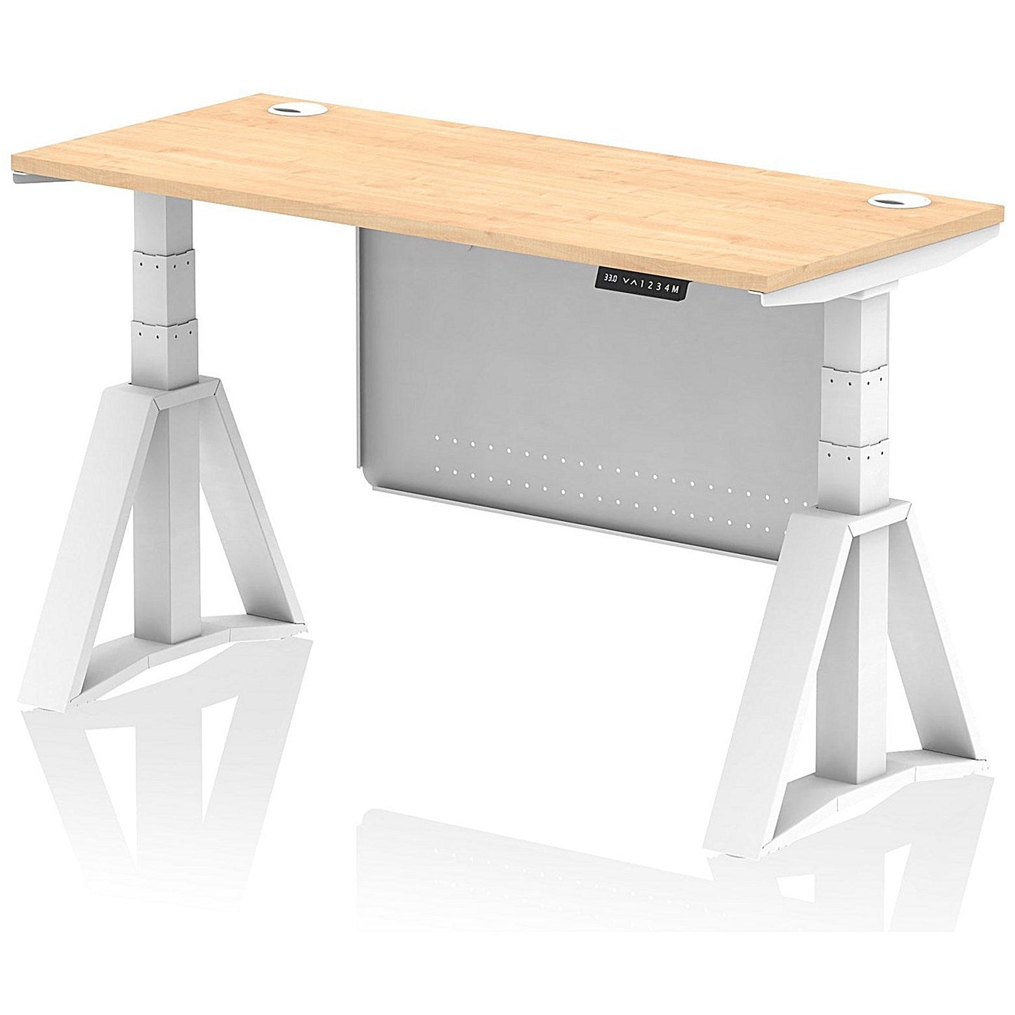 Air Modesty 1400mm Slim Height Adjustable Cable Ports Desk, White Leg and Modesty Panel, Maple Easy2Order : HA03530
