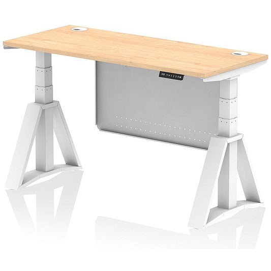 Air Modesty 1400mm Slim Height Adjustable Cable Ports Desk, White Leg and Modesty Panel, Maple Easy2Order : HA03530