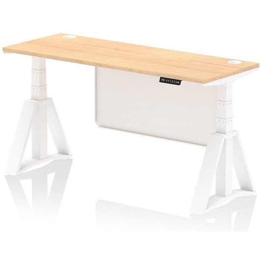 Air Modesty 1600mm Slim Height Adjustable Cable Ports Desk, White Leg and Modesty Panel, Maple Easy2Order : HA03531