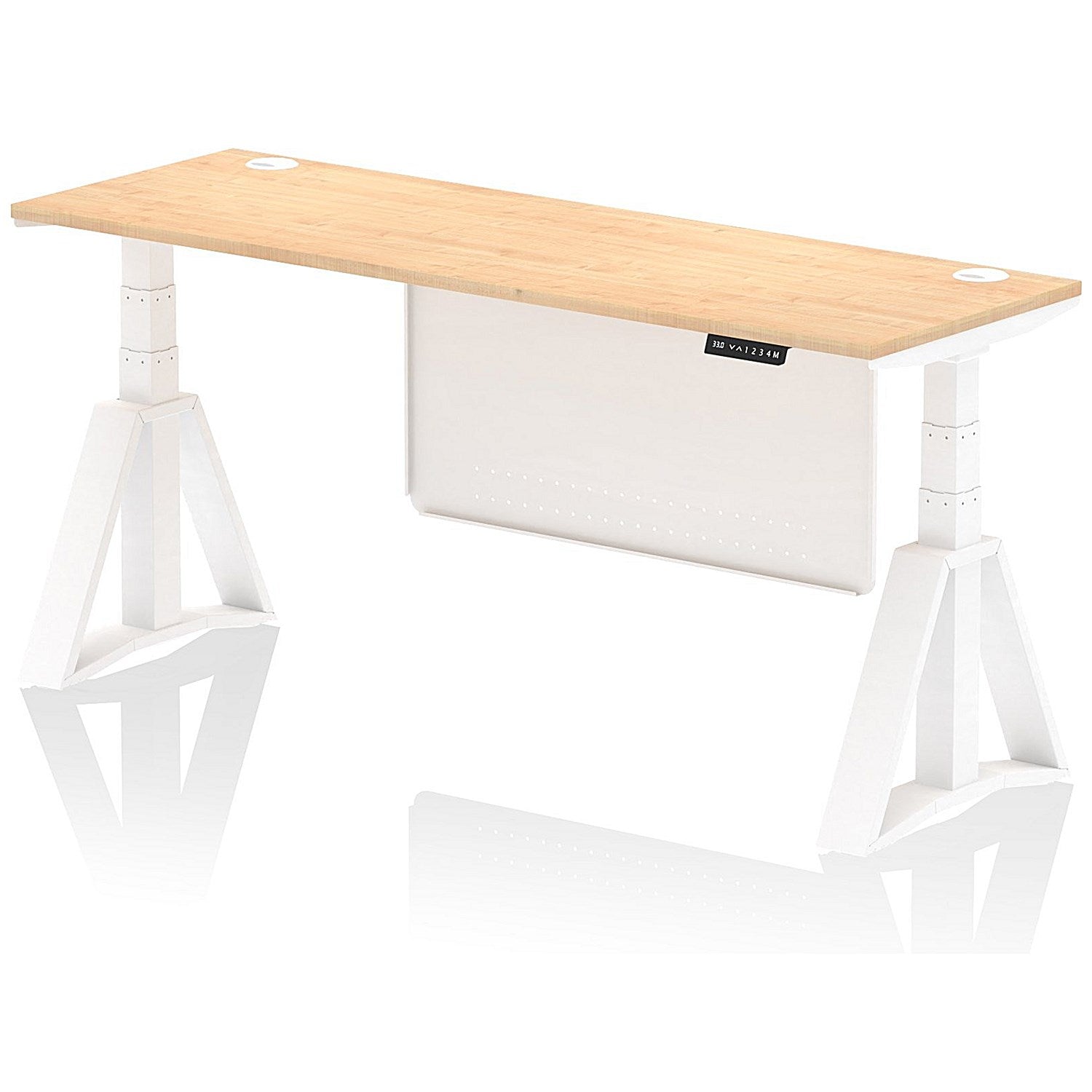 Air Modesty 1800mm Slim Height Adjustable Cable Ports Desk, White Leg and Modesty Panel, Maple Easy2Order : HA03532