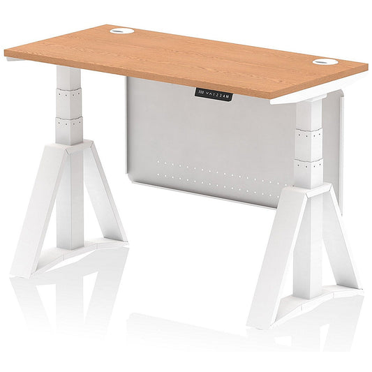 Air Modesty 1200mm Slim Height Adjustable Cable Ports Desk, White Leg and Modesty Panel, Oak Easy2Order : HA03533