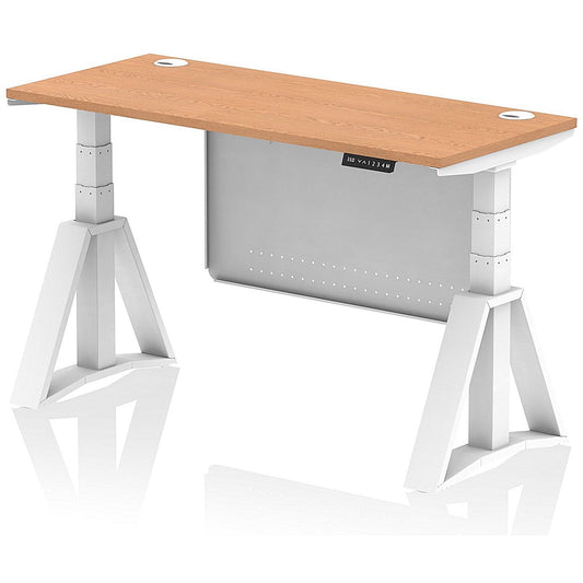 Air Modesty 1400mm Slim Height Adjustable Cable Ports Desk, White Leg and Modesty Panel, Oak Easy2Order : HA03534