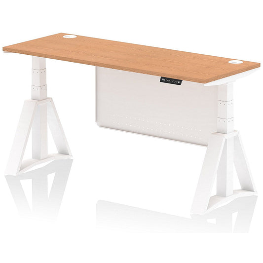 Air Modesty 1600mm Slim Height Adjustable Cable Ports Desk, White Leg and Modesty Panel, Oak Easy2Order : HA03535
