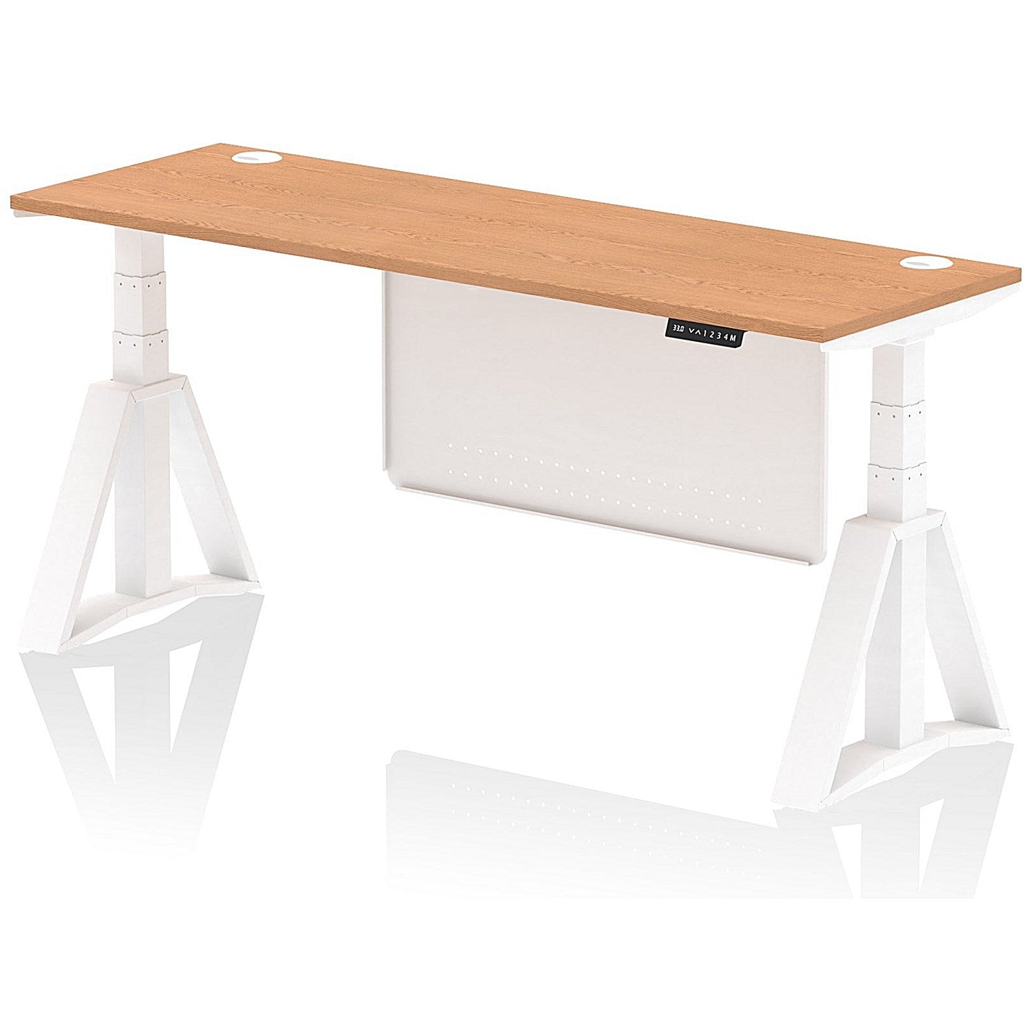Air Modesty 1800mm Slim Height Adjustable Cable Ports Desk, White Leg and Modesty Panel, Oak Easy2Order : HA03536
