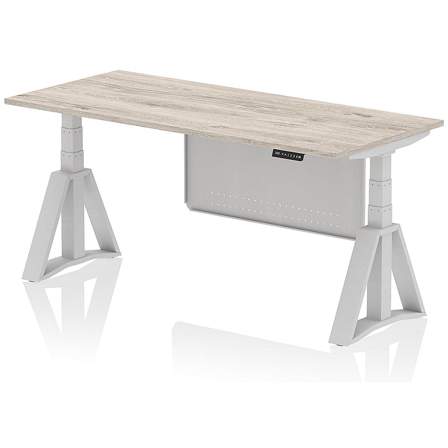 Air Modesty 1800mm Height Adjustable Desk, Silver Leg with Piste Foot and Modesty Panel, Grey Oak Easy2Order : HA03543