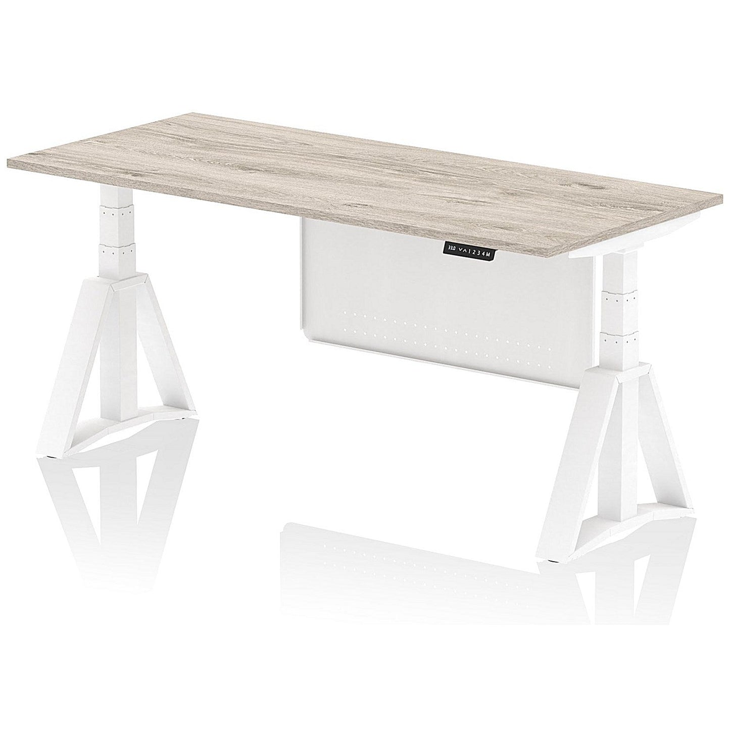 Air Modesty 1800mm Height Adjustable Desk, White Leg with Piste Foot and Modesty Panel, Grey Oak Easy2Order : HA03544