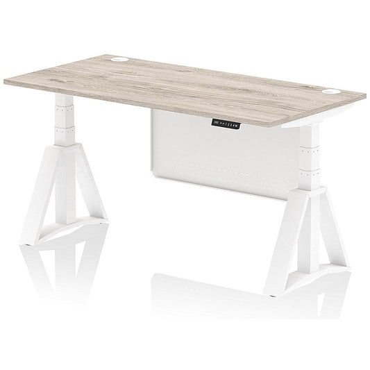 Air Modesty 1600mm Height Adjustable Cable Ports Desk, White Leg and Modesty Panel, Grey Oak Easy2Order : HA03550