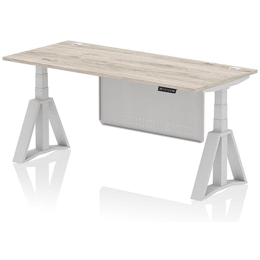 Air Modesty 1800mm Height Adjustable Cable Port Desk, Silver Leg with Piste Foot and Modesty Panel, Grey Oak Easy2Order : HA03551