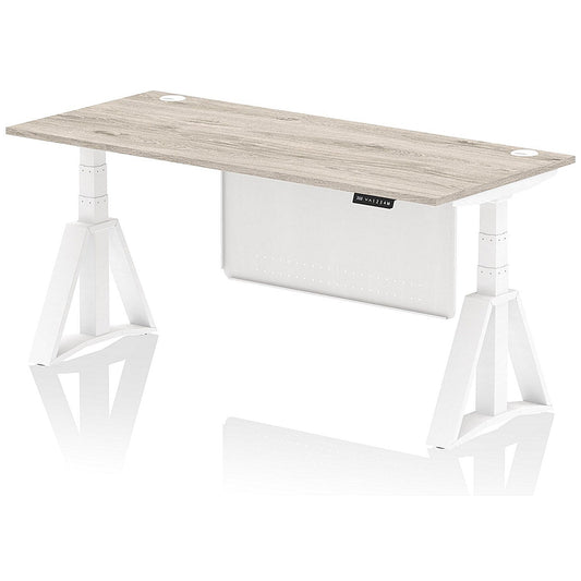 Air Modesty 1800mm Height Adjustable Cable Port Desk, White Leg with Piste Foot and Modesty Panel, Grey Oak Easy2Order : HA03552