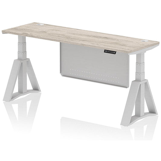 Air Modesty 1800mm Slim Height Adjustable Cable Ports Desk, Silver Leg and Modesty Panel, Grey Oak Easy2Order : HA03556