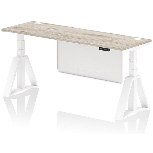 Air Modesty 1800mm Slim Height Adjustable Cable Ports Desk, White Leg and Modesty Panel, Grey Oak Easy2Order : HA03560