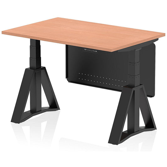 Air Modesty 1200mm Height Adjustable Desk, Black Leg with Piste Foot and Modesty Panel, Beech Easy2Order : HA03561