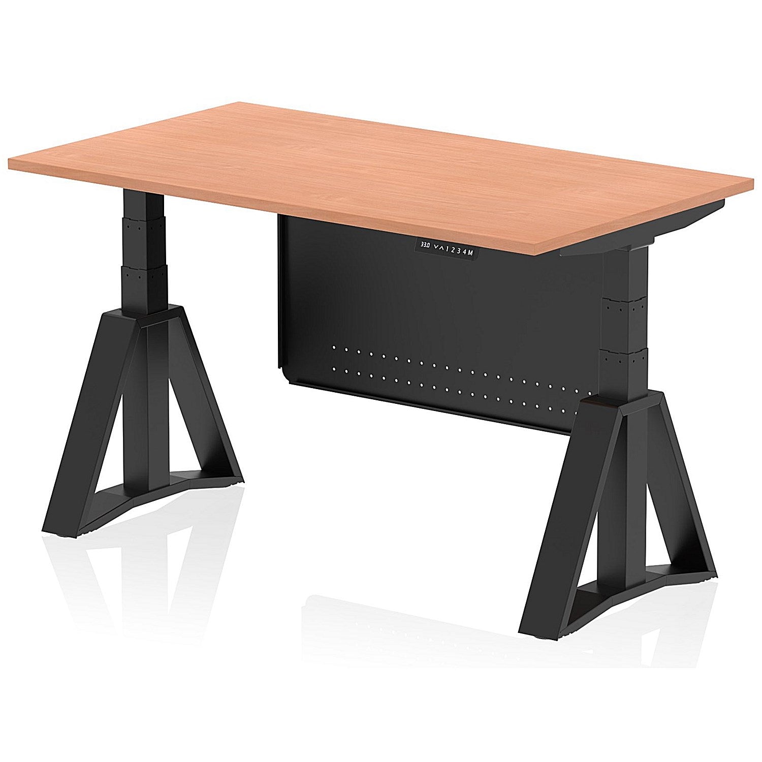 Air Modesty 1400mm Height Adjustable Desk, Black Leg with Piste Foot and Modesty Panel, Beech Easy2Order : HA03562