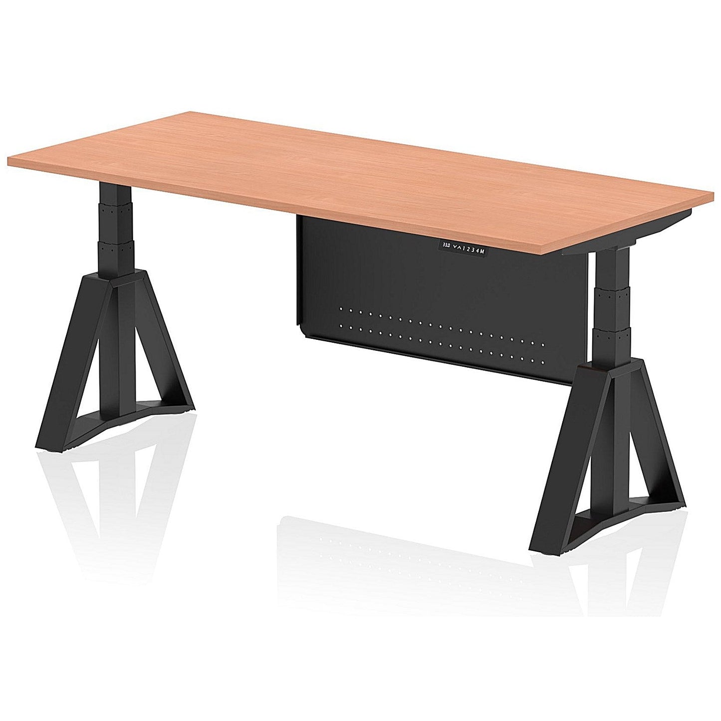 Air Modesty 1800mm Height Adjustable Desk, Black Leg with Piste Foot and Modesty Panel, Beech Easy2Order : HA03564