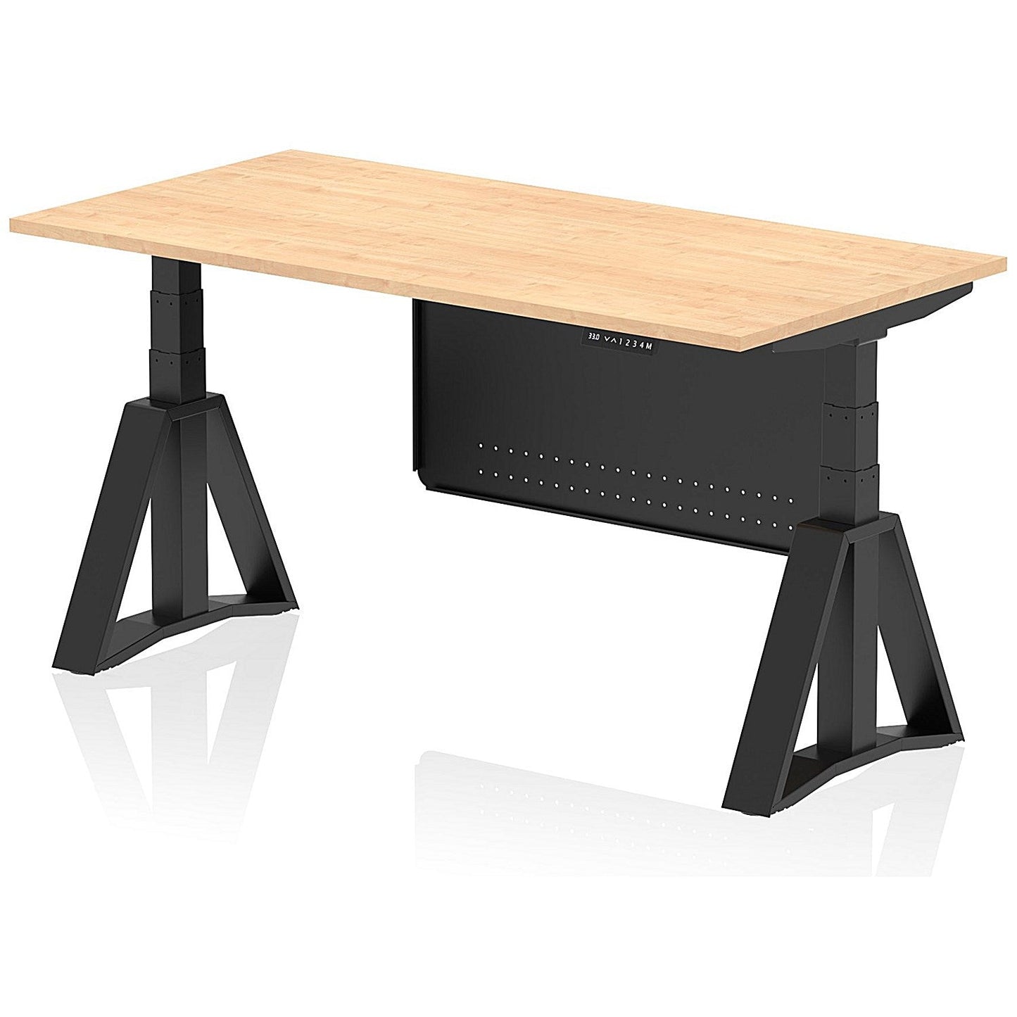 Air Modesty 1600mm Height Adjustable Desk, Black Leg with Piste Foot and Modesty Panel, Maple Easy2Order : HA03575