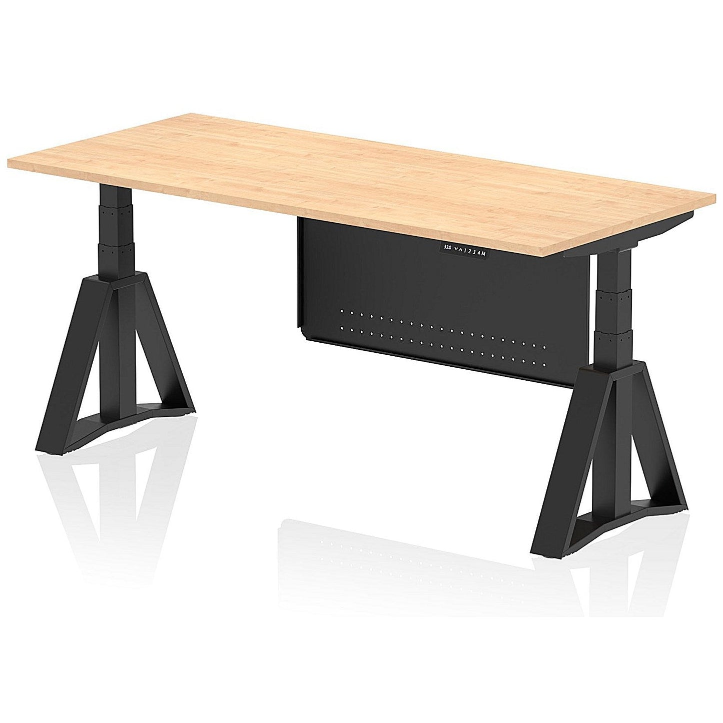 Air Modesty 1800mm Height Adjustable Desk, Black Leg with Piste Foot and Modesty Panel, Maple Easy2Order : HA03576