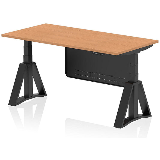 Air Modesty 1600mm Height Adjustable Desk, Black Leg with Piste Foot and Modesty Panel, Oak Easy2Order : HA03579