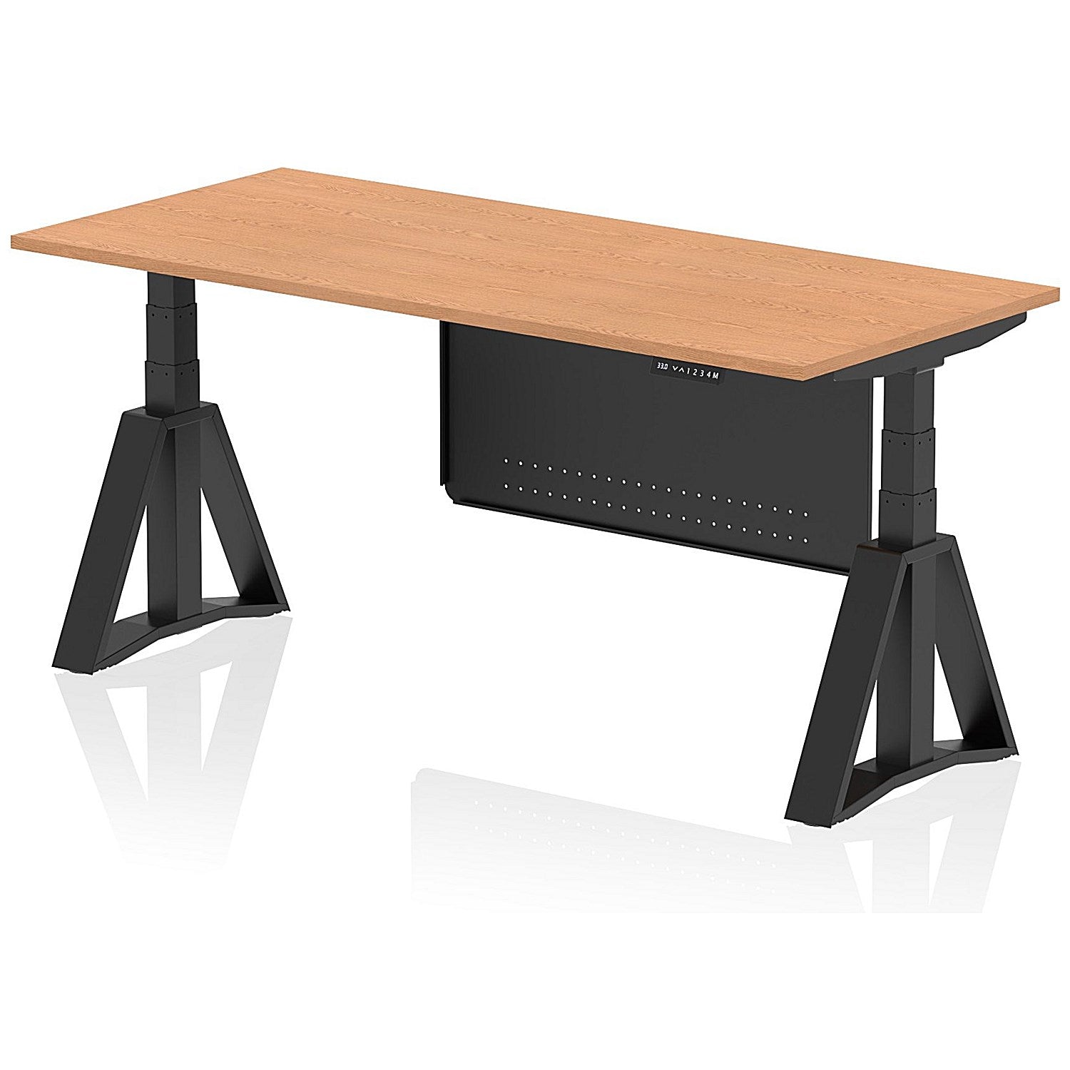 Air Modesty 1800mm Height Adjustable Desk, Black Leg with Piste Foot and Modesty Panel, Oak Easy2Order : HA03580