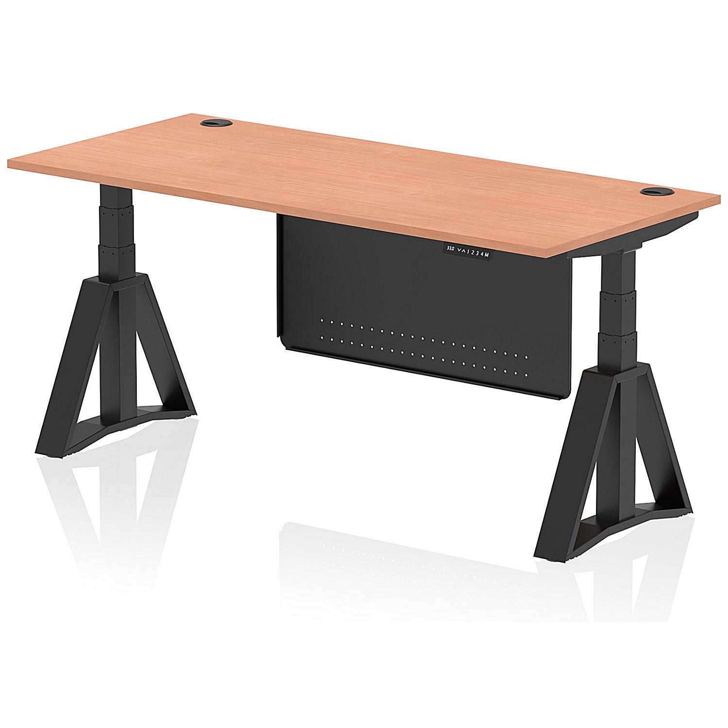 Air Modesty 1800mm Height Adjustable Cable Port Desk, Black Leg with Piste Foot and Modesty Panel, Beech Easy2Order : HA03584