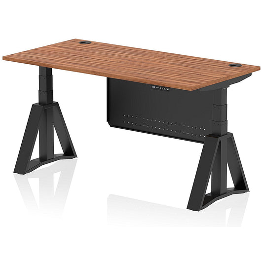 Air Modesty 1600mm Height Adjustable Cable Ports Desk, Black Leg and Modesty Panel, Walnut Easy2Order : HA03587