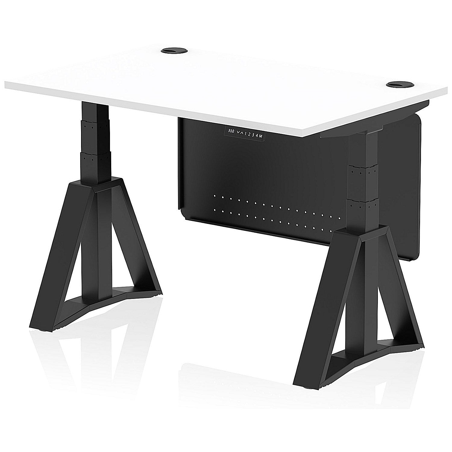Air Modesty 1200mm Height Adjustable Cable Port Desk, Black Leg with Piste Foot and Modesty Panel, White Easy2Order : HA03589