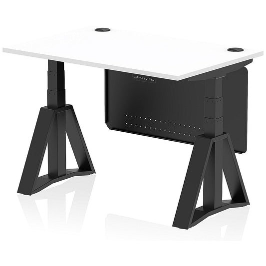 Air Modesty 1200mm Height Adjustable Cable Port Desk, Black Leg with Piste Foot and Modesty Panel, White Easy2Order : HA03589